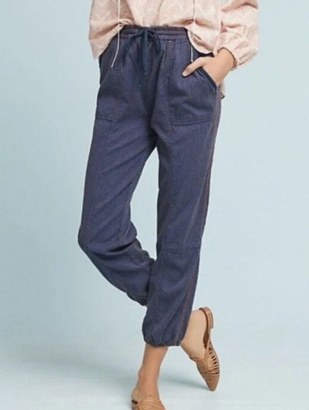 Anthropologie Dylan Speckled Jogger Pants Navy Blue & Orange 100% Cotton XS